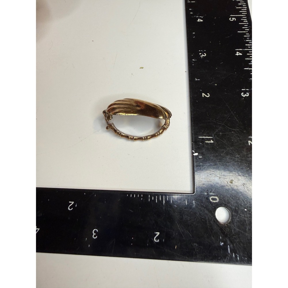 Gold Tone Ribbed Shell Scarf Slide Clip Bamboo Style Ring Back Accessory - Picture 3 of 3